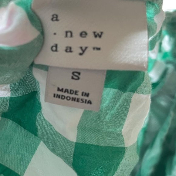 A New Day Checked Gingham 3/4 Puff Sleeve‎ Top Green White Women's S - Picture 3 of 4